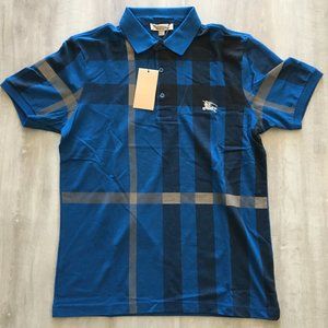 Burberry Blue Plaid Polo T-shirt Men Size : Large